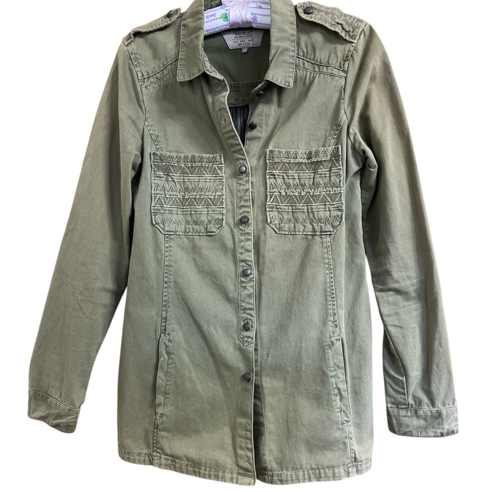 Zara Trafaluc Olive Green Striped Back Shacket Jacket size Medium